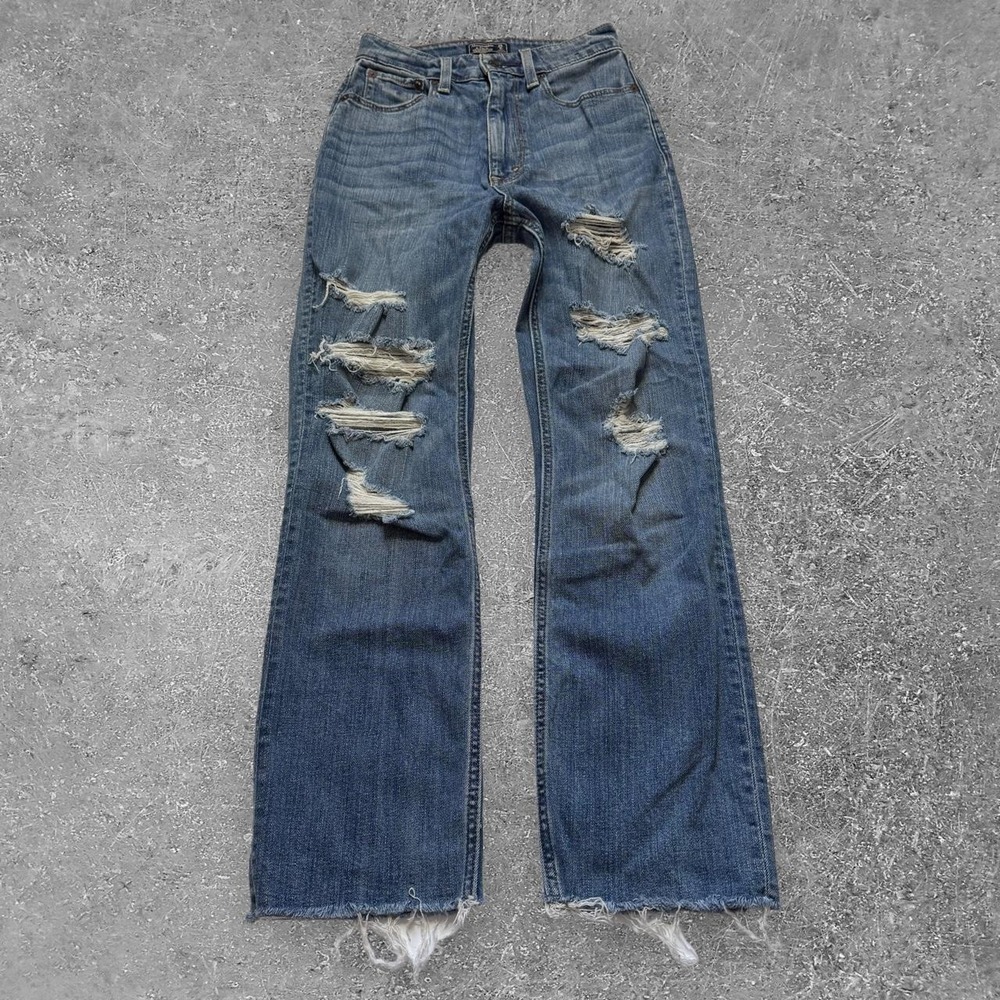 Abercrombie & Fitch Zoe Natural Rise Ankle Straight Jeans Blue Distressed 0R